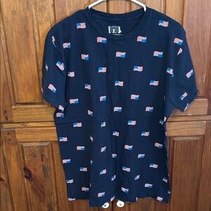 IML Isaac Morris Women’s Navy Blue Short Sleeve T-Shirt with Flag Print Size L